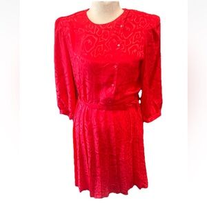 Vintage Argenti Red Pleated Belted Dress 10
